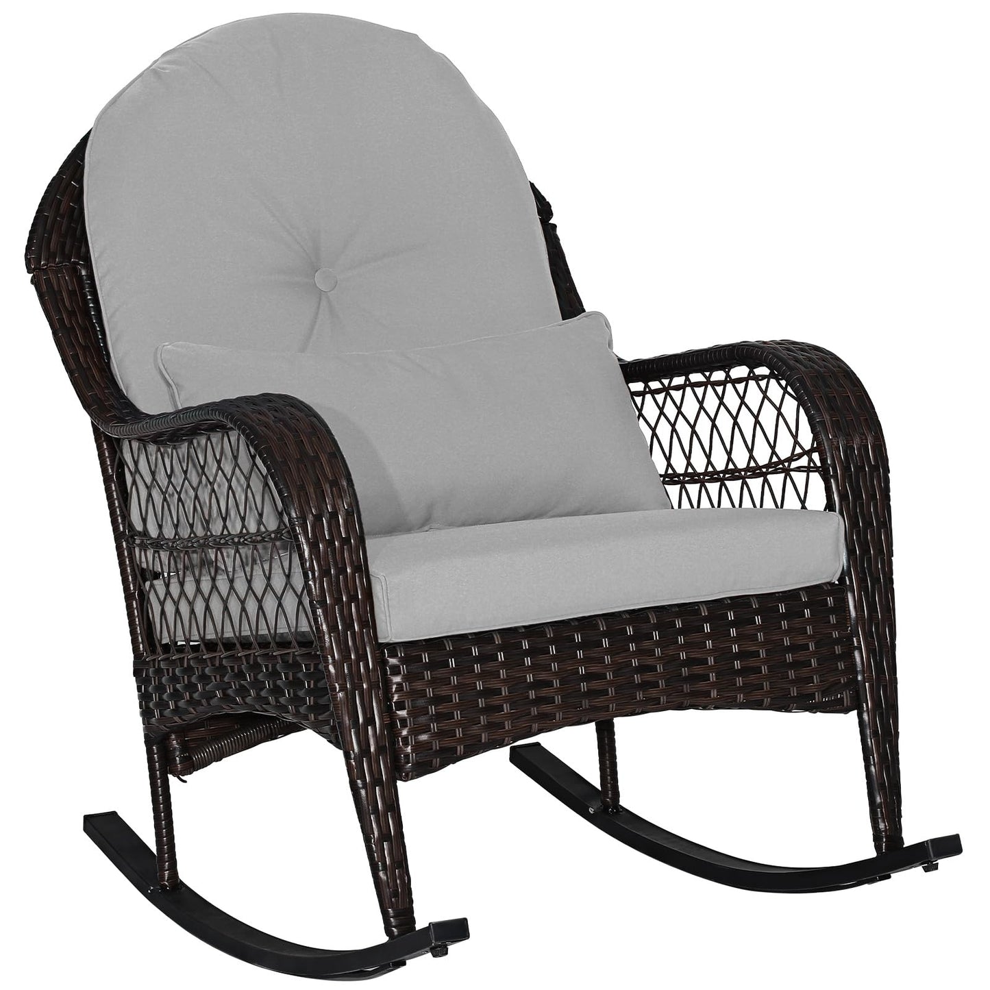 Wicker Rocking Armchair Relax Rocker Lounge Chair with Lumbar Pillow & Cushion