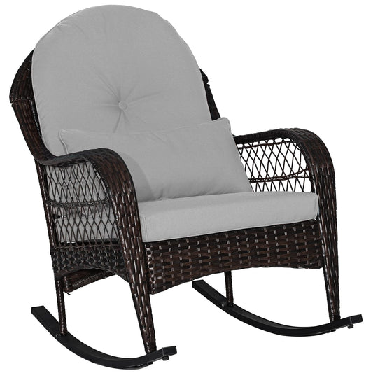 Wicker Rocking Armchair Relax Rocker Lounge Chair with Lumbar Pillow & Cushion