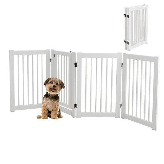 4 Panels Wooden Dog Gate with Door Walk Through