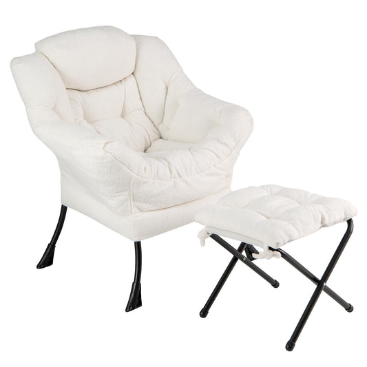 Giantex Armchair Accent Chair Sherpa Upholstered Lounge Armchair Leisure Sofa Chair (with Footstool)