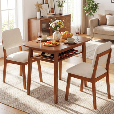 3-Piece Dining Table Set with Solid Wood Frame & Seat