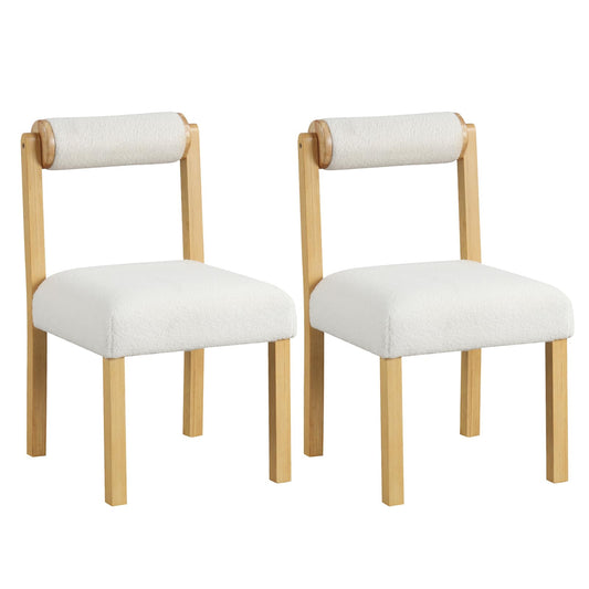 Wooden Dining Chair Set of 2 Faux Sherpa Upholstered Kitchen Chairs