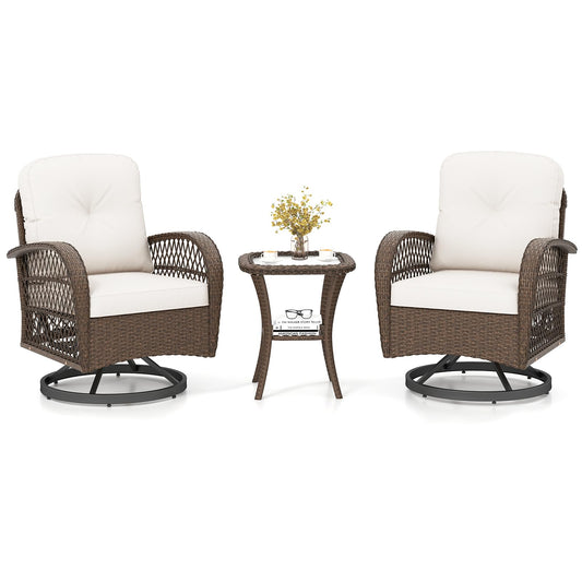 3 Pieces Patio Rattan Bistro Set with Cushions and Pillows