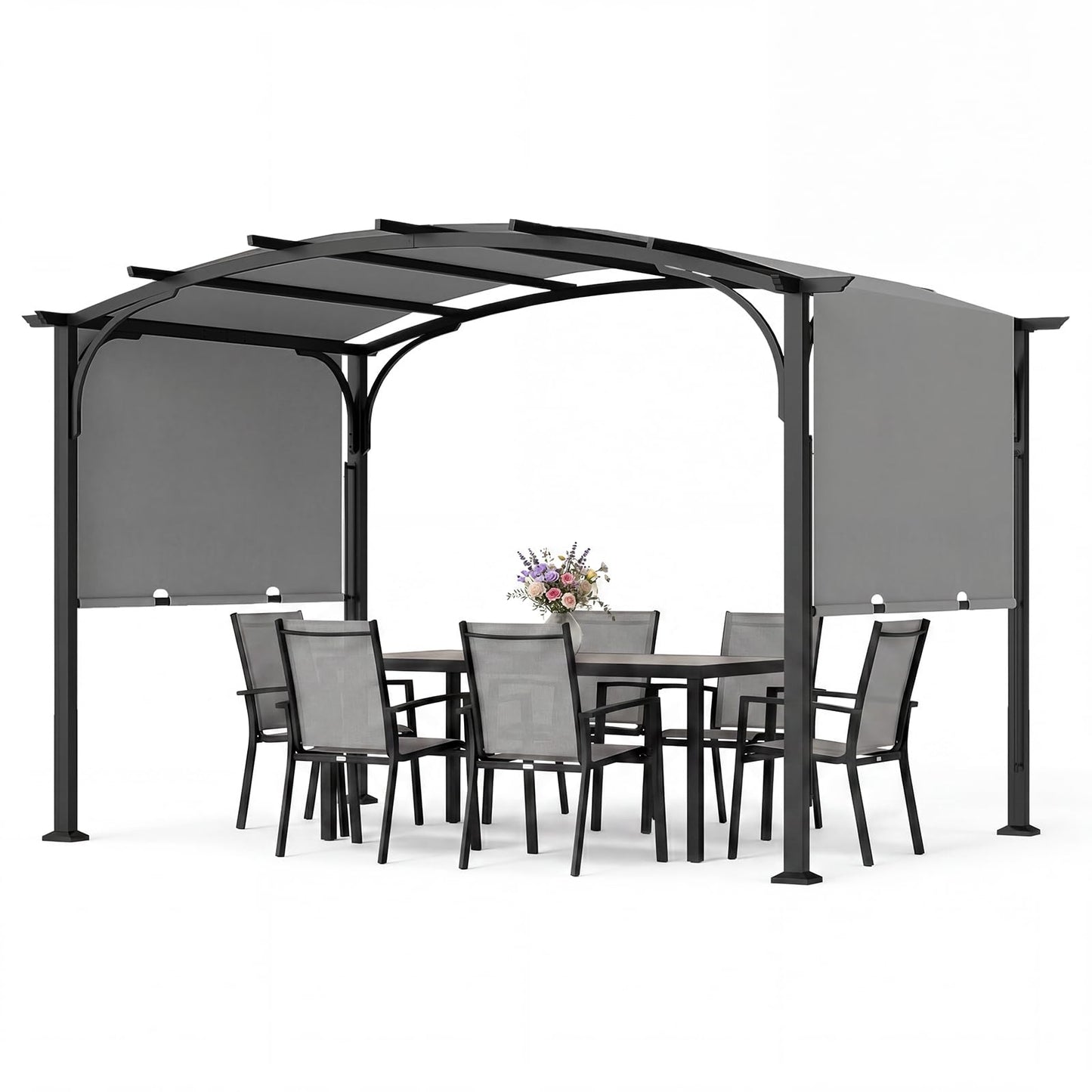 Retractable Pergola, Large Garden Pergola with Sun Shade Canopy, Outdoor Arched Patio Shelter