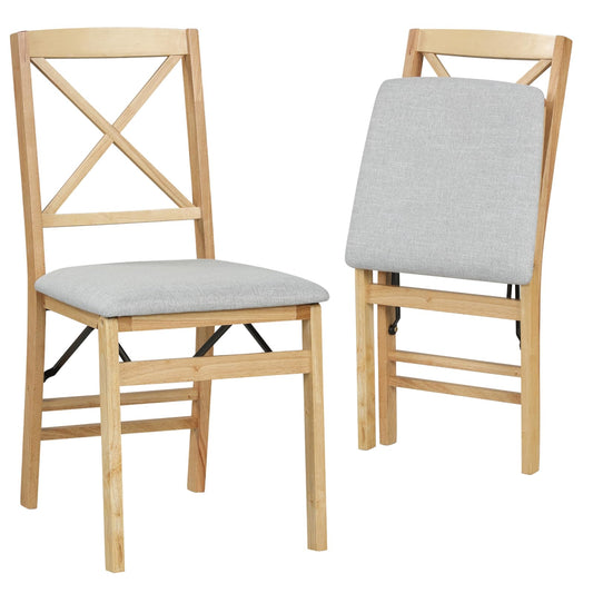 Padded Folding Chair Set of 2/4, Rubber Wood Counter Dining Chairs with Backrest