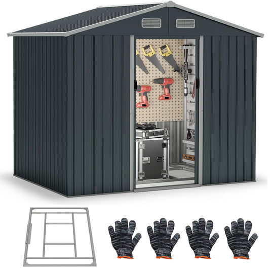 8x6FT Galvanized Metal Garden Shed Outdoor Lockable Tool Storage House