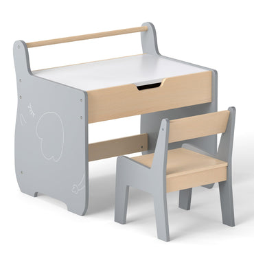 Giantex Kids Table and Chair Set Wooden Children Table with Reversible Blackboard Tabletop