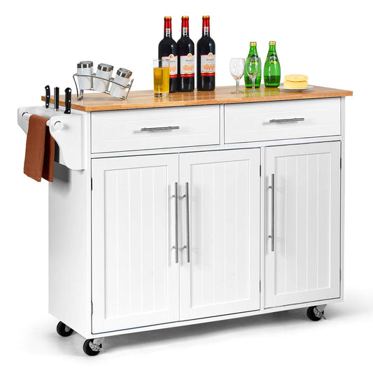 Kitchen Island Trolley Wood Top Rolling Cart with Knife Block