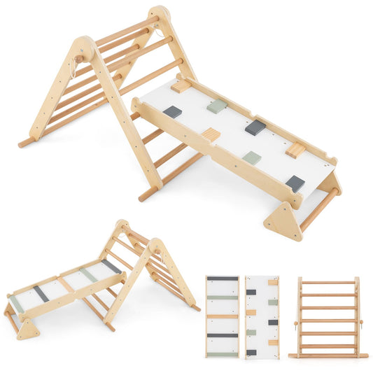 3 in 1 Pikler Triangle Climbing Set with Dual Side Ramp and Adjustable Climbing Triangle