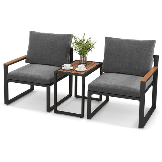 3-Piece Aluminum Frame Garden Conversation Furniture Set with Removable Cushions