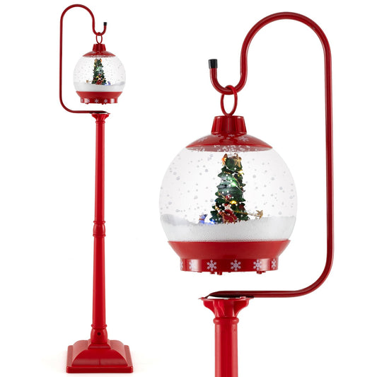 68 Inch Christmas Lamp Post with Sound-Activated Snow Globe Lantern