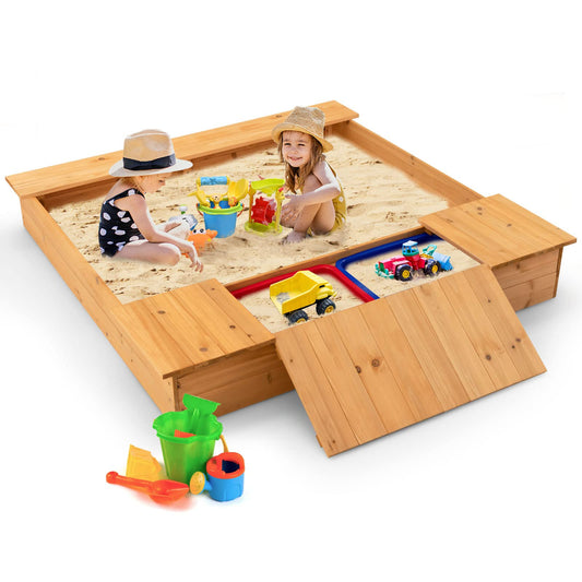 125 x 122cm Wooden Square Sandpit with 2 Removable Boxes