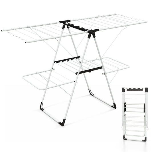 Foldable 2 level Laundry Drying Rack with Adjustable Wings and Clips