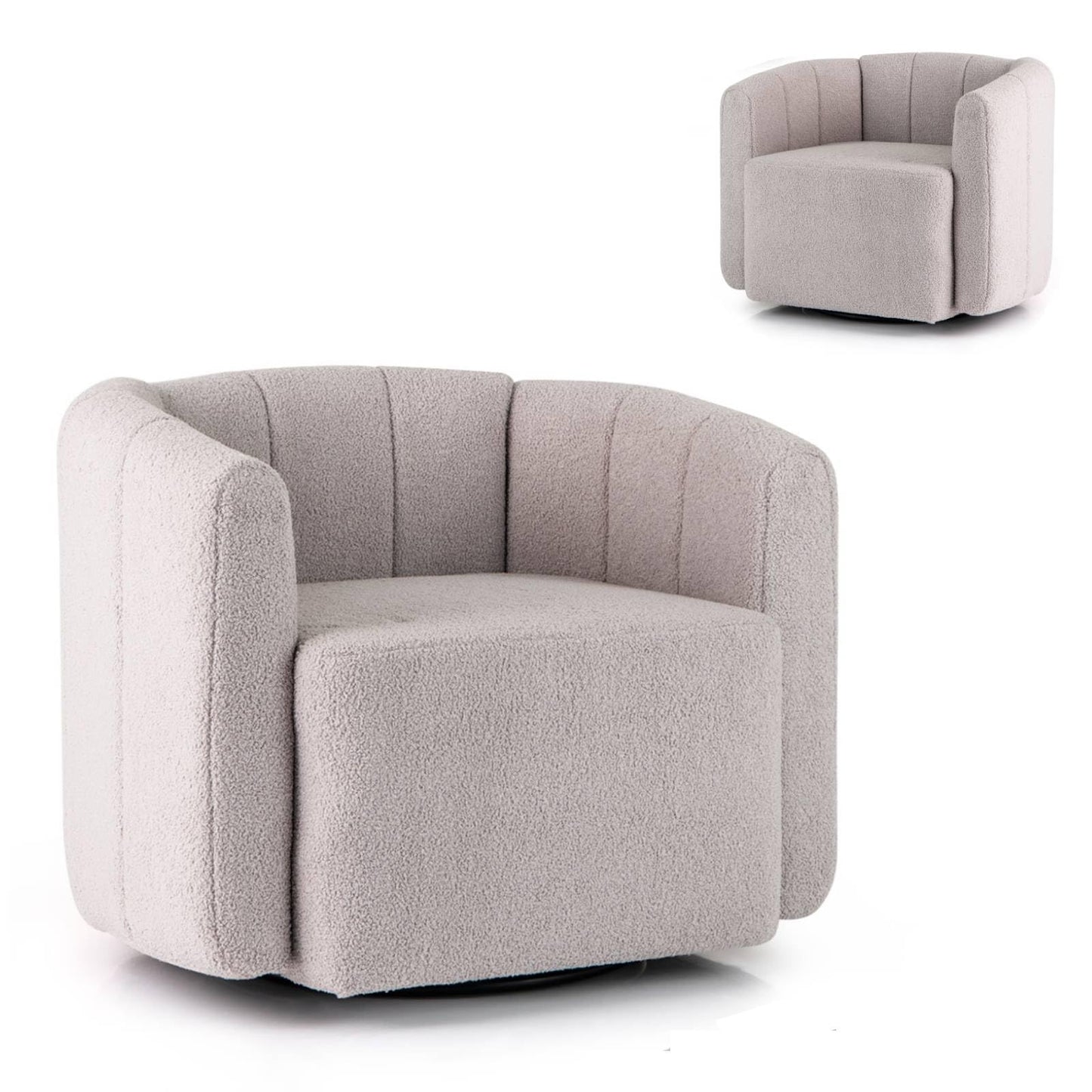 Upholstered Swivel Barrel Chair with Backrest and Armrests
