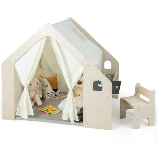 Wooden Playhouse with Floor Mat for 3-6 Years Old
