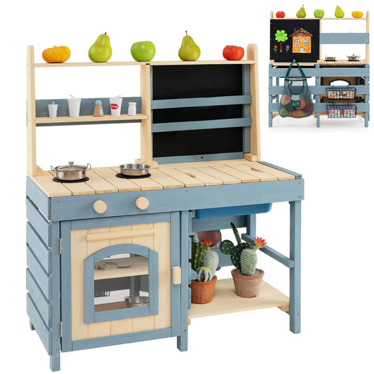 2 In 1 Outdoor Mud Kitchen with Metal Baskets and Storage Bag