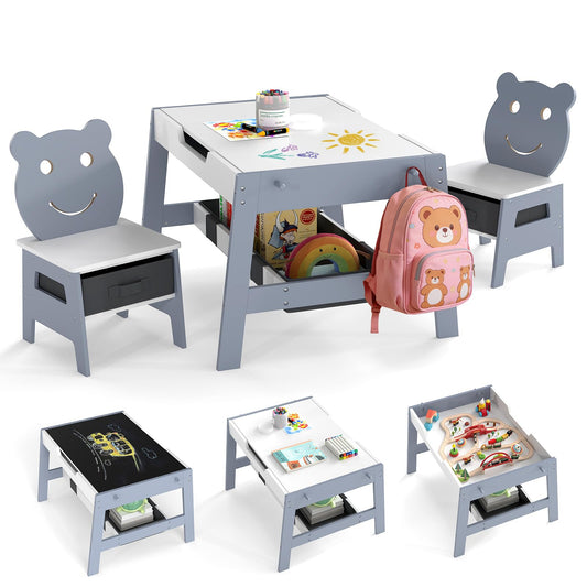 Kids Table and Chairs, Multifunctional Activity Desk with Chalkboard & Whiteboard