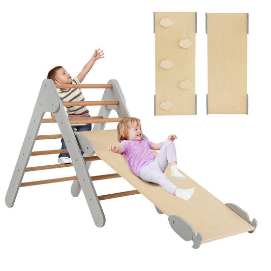 Giantex Toddler Climbing Frame Kids Wooden Montessori Triangle Climber with Double Sided Ramp