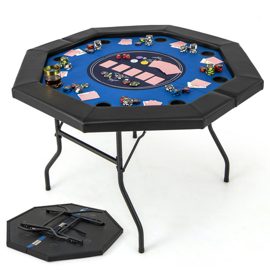 8 Player Foldable Poker Table with 8 Cup Holders