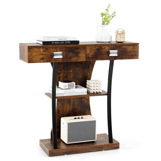 T-Shaped Foyer Console Table for Small Space with Dual Drawers
