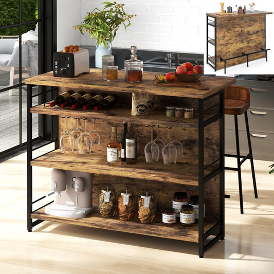 2 in 1 Industrial 4-Tier Bar Table with Storage Shelves
