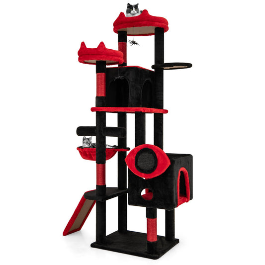 Gothic Cat Tree for Indoor Cats with 2 Cat Condos and 2 Plush Perches
