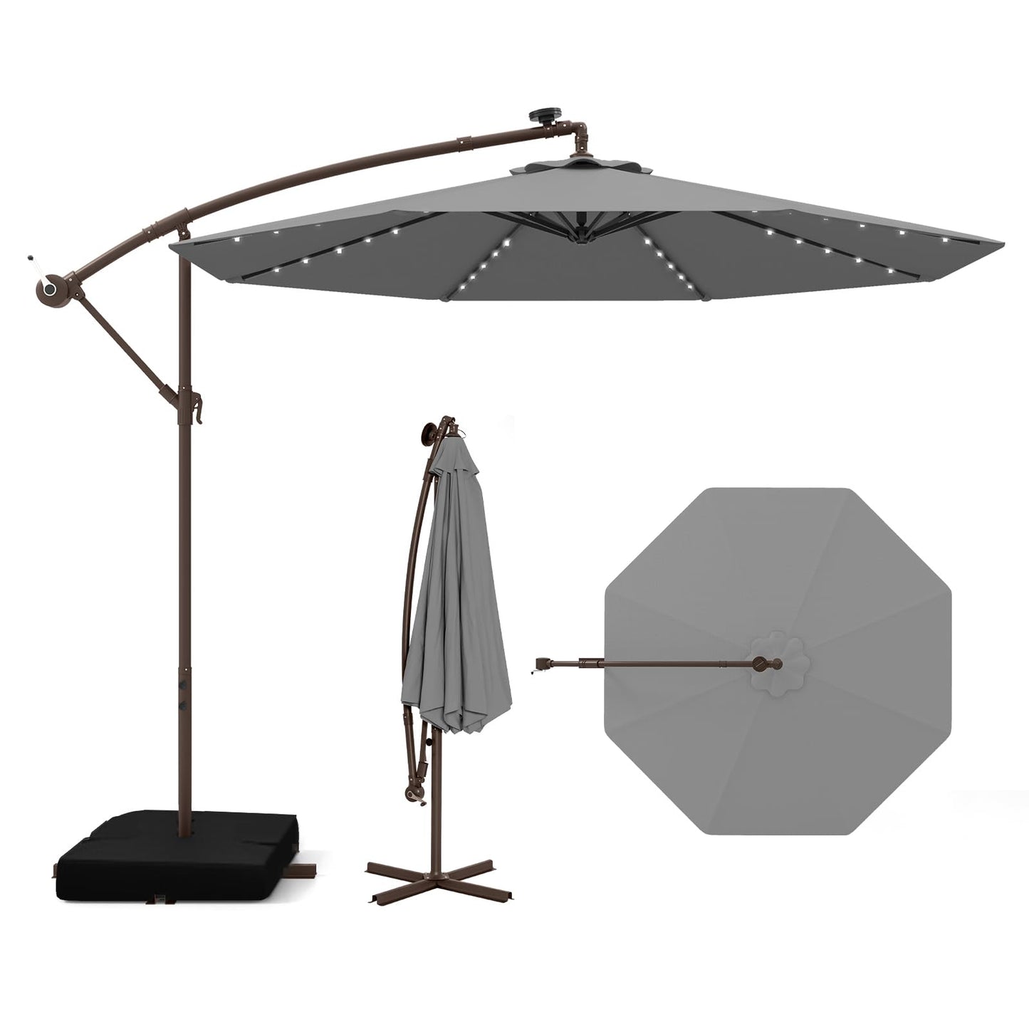 3M Cantilever Garden Parasol with 40 LED Lights & Solar Panel Batteries