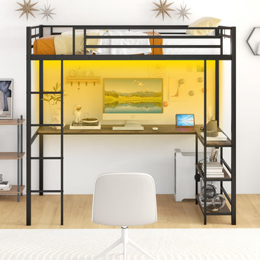 3FT Metal Frame Ladder Loft Bed with RGB LED Lights