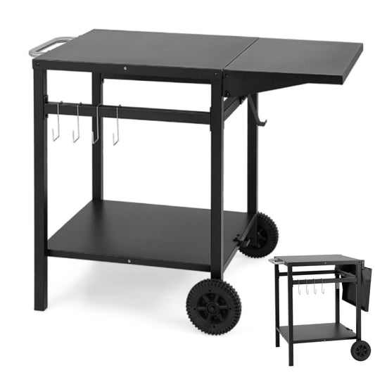 Movable Dining Cart Table Trolley with Folding Tabletop for BBQ Grill