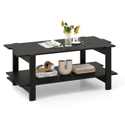 2 Tier Coffee Table with Storage Shelf for Living Room