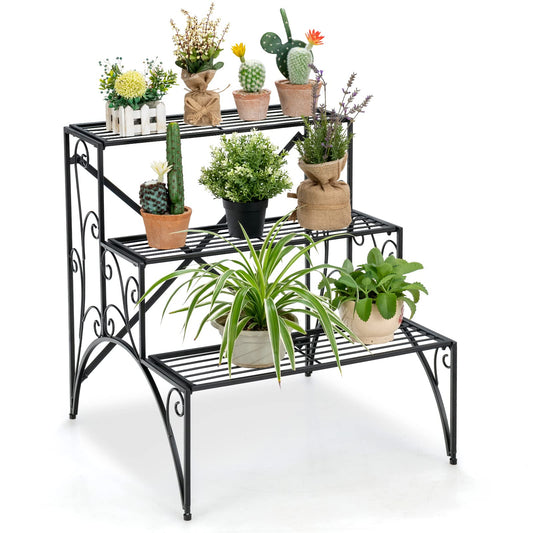 3 Tier Metal Plant Stand for Indoor Outdoor Balcony Garden Yard