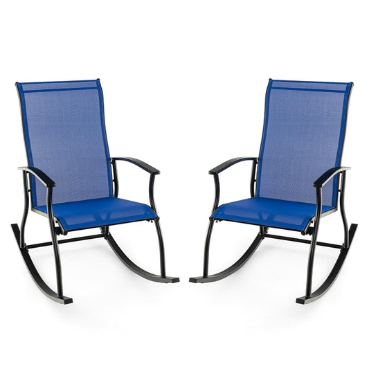 2 Pieces Outdoor Rocking Chairs with Breathable Backrest