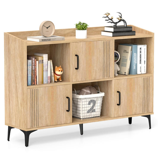 Sideboard Storage Cabinet Bookcase with 3 Doors and Open Compartments