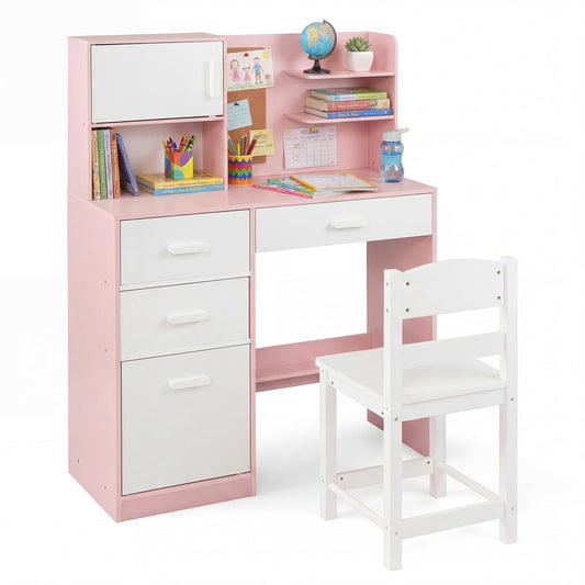 Kids Desk and Chair Set Study Table with Hutch Bulletin Board 3 Drawers
