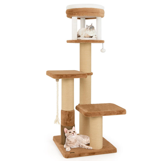 166 cm Tall Cat Tree with Self-groomer and Removable Cat Bed