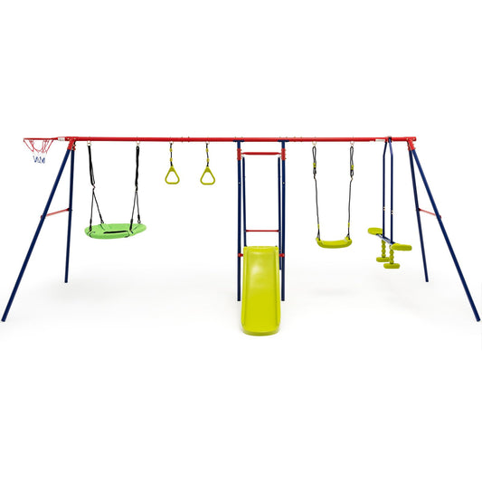 7-in-1 Kids Swing Set with 2 Swings for Kids Aged 3-10 Years Old