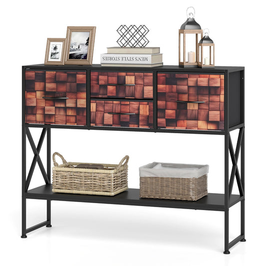 Console Table with 4 Fabric Drawers Shelf and Metal Frame