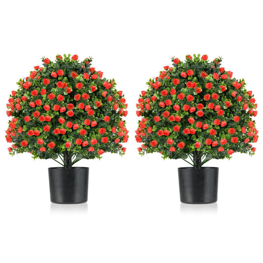 2 Pack Faux Shrub Bushes with Flowers and Plastic Nursery Pot