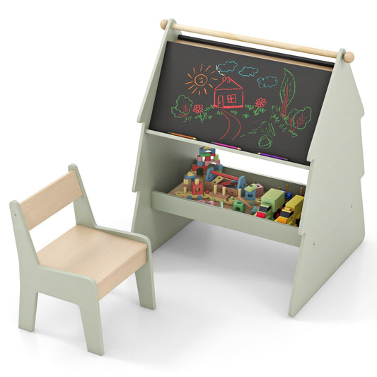 2 in 1 Double sided Kids Art Easel with Stool and Paper Roll Holder