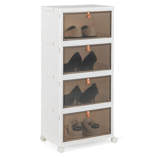 4-Tier Stackable Shoe Storage Box with Lockable Wheels