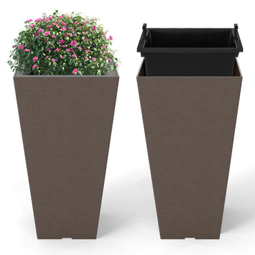 Giantex 2 x Plastic Flower Pot 35cm/57cm Tall Self-Watering Garden Planters with Removable Inner Bucket