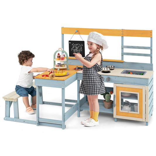 Fir Wood Mud Kitchen with Kids Picnic Table Play Kitchen