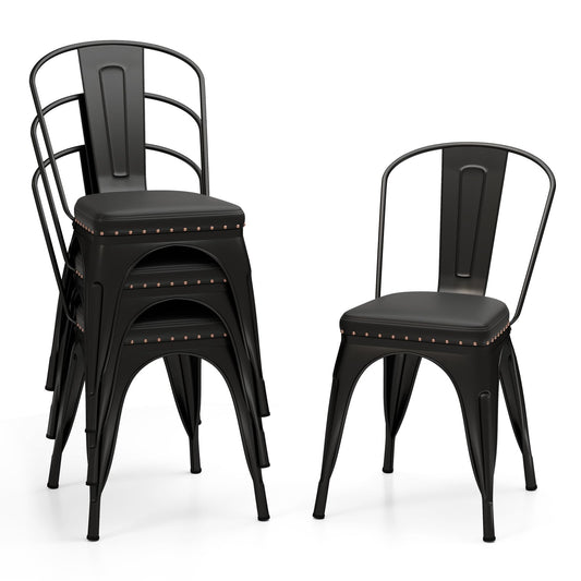 Metal Dining Chair Set of 4 with Removable Backs and PU Leather Cushioned Seat