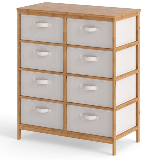 Bamboo Storage Tower with Foldable Fabric Drawers and Top Shelf
