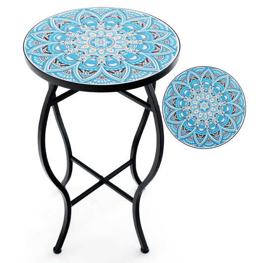 Mosaic Round Bistro Coffee Table with Ceramic Tile Tabletop