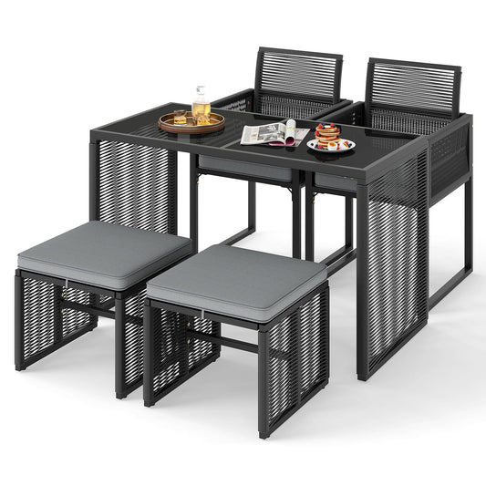 5 or 9 Pieces Patio Dining Set with PE Rattan Chairs and Tempered Glass Table