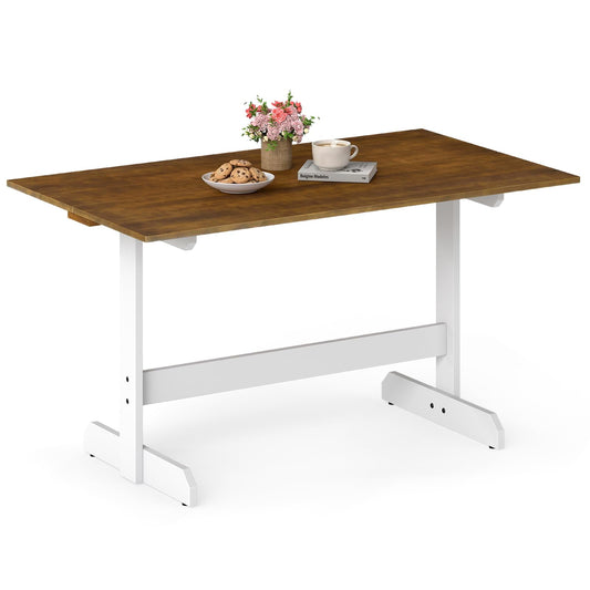Dining Table for 4-6 People Rectangular Kitchen Table with Solid Wood Trestle Base