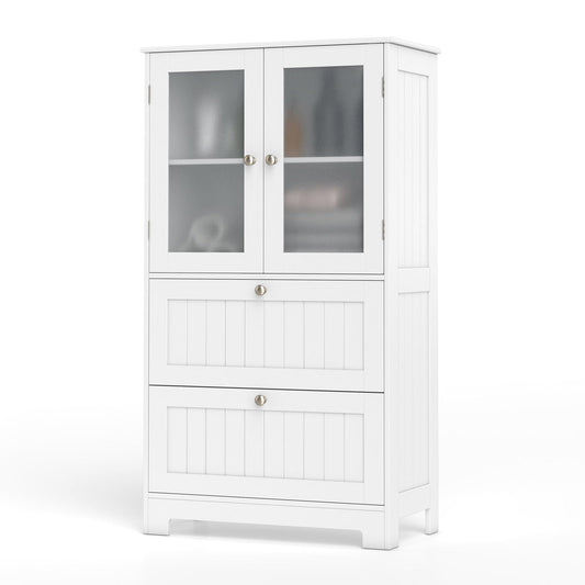 Freestanding Bathroom Storage Cabinet with 2 Frosted Tempered Glass Doors