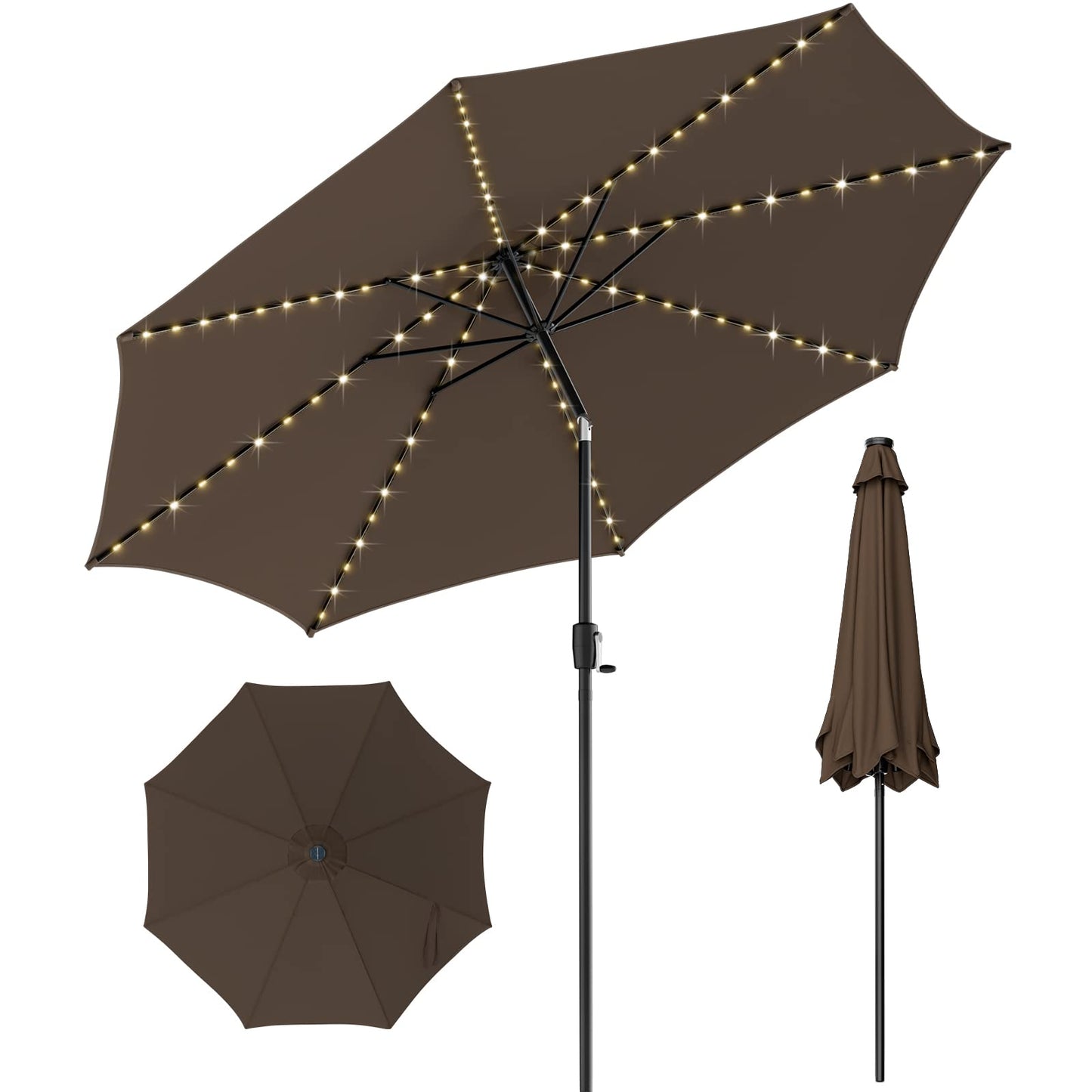 112 Solar Powered LED Lights Patio Umbrella with Tilt