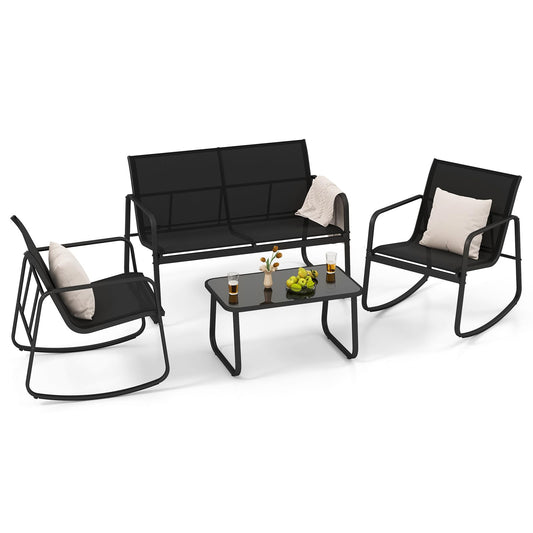 Metal Frame Outdoor Conversation Set with Loveseat and Glass Coffee Table